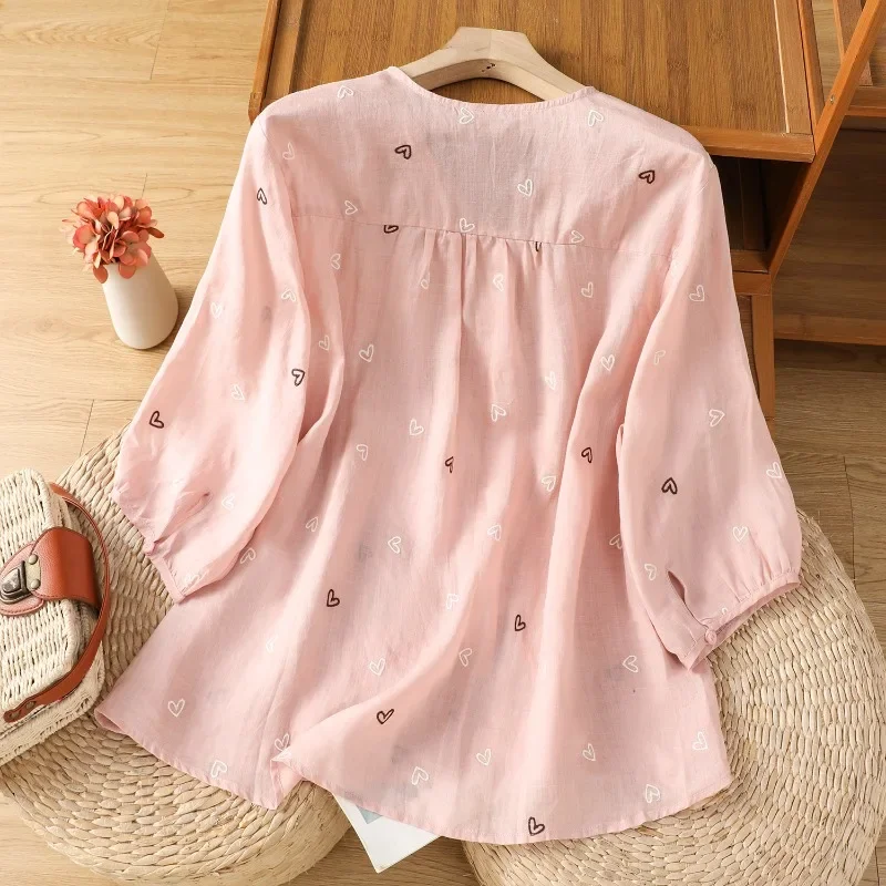 

Женская блузка в китайском стиле с вышивкой, винтажные рубашки, модная свободная летняя одежда, хлопковые льняные женские топы с короткими рукавами