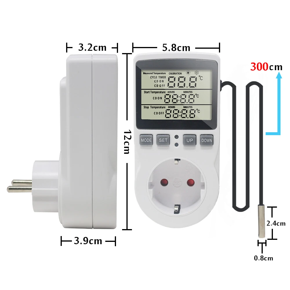 3 Meter Sensor Probe EU Plug Digital Thermostat KT3100 Temperature Controller Socket Outlet With Timer Switch Heating Cooling