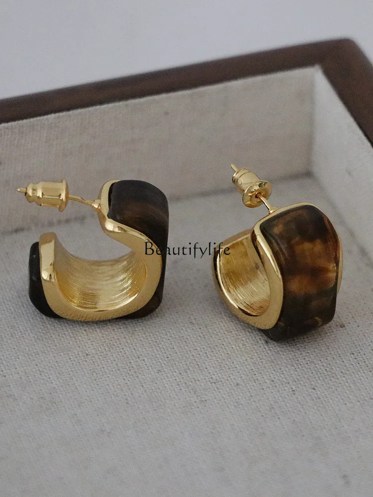 European and American high-end amber acrylic C-shaped earrings femininity earrings earrings