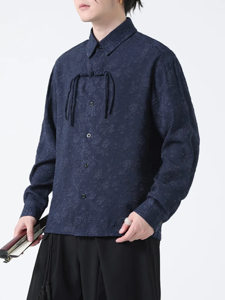 

New Chinese Sle Long Sve irt Men's Premium Tassel Button up Top Spring New Sle Retro Tang Costume Hanfu Loose Fit Yo...