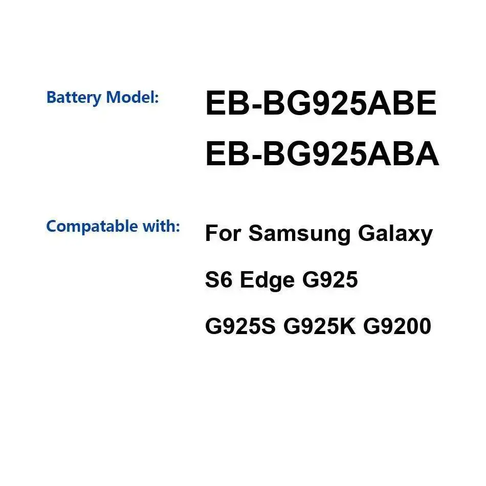 

2600Mah Fast Charging EB-BG925ABE EB-BG925ABA Mobile Phone Battery For Samsung Galaxy S6 Edge G925 G925S G925K G9200