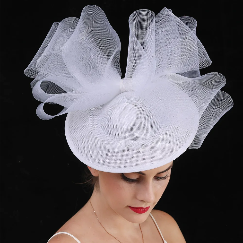 

Retro Bow Fascinator Big Hat Women Wedding Feather Headiece Hair Clip And Headband Ladies Fashion Church Occasion Nice Headwear