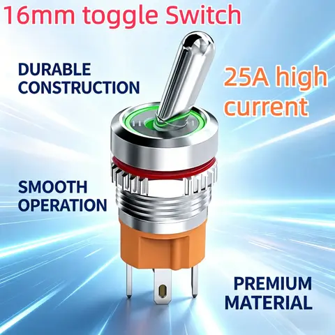 Way Switch Toggle 16MM 15A 250V High Current 2/3 Positions/3 Way Metal Toggle Switch 1NO1NC With LED