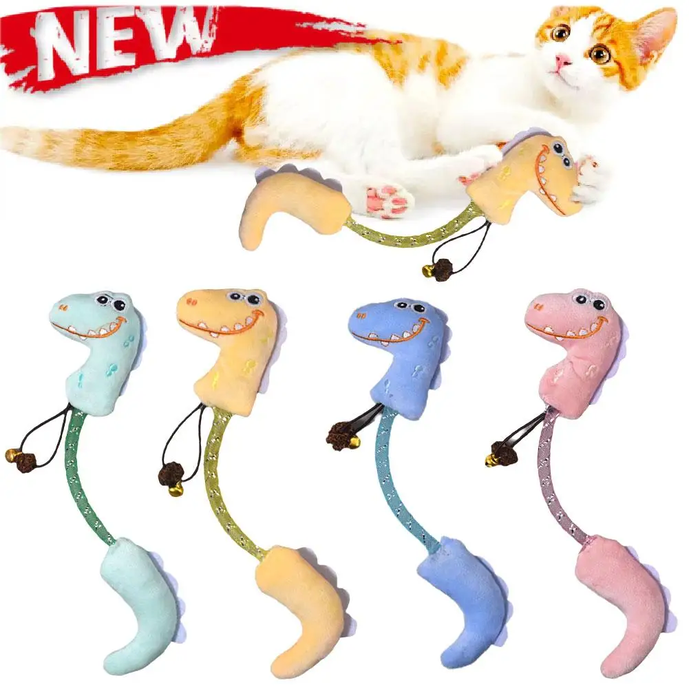 Siamese Dinosaur Cat Toys Cartoon Plush Interactive Cat Toy Pet Cat Bell Chew Teeth Supplies Interest Grinding Toy Stimulat X4G9