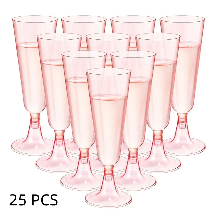 25 Champagne Glasses Disposable Cocktail Glasses Plastic Red Wine Glasses Tall   Gold Powder Martini  Party Bar