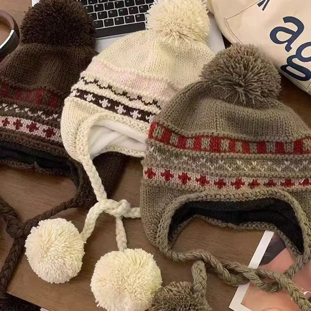 

Милые вязаные шапки для защиты ушей, теплые утолщенные холодостойкие теплые шапочки, ветрозащитные нагрудники, шапки для ушей, Балаклава для уличных лыж