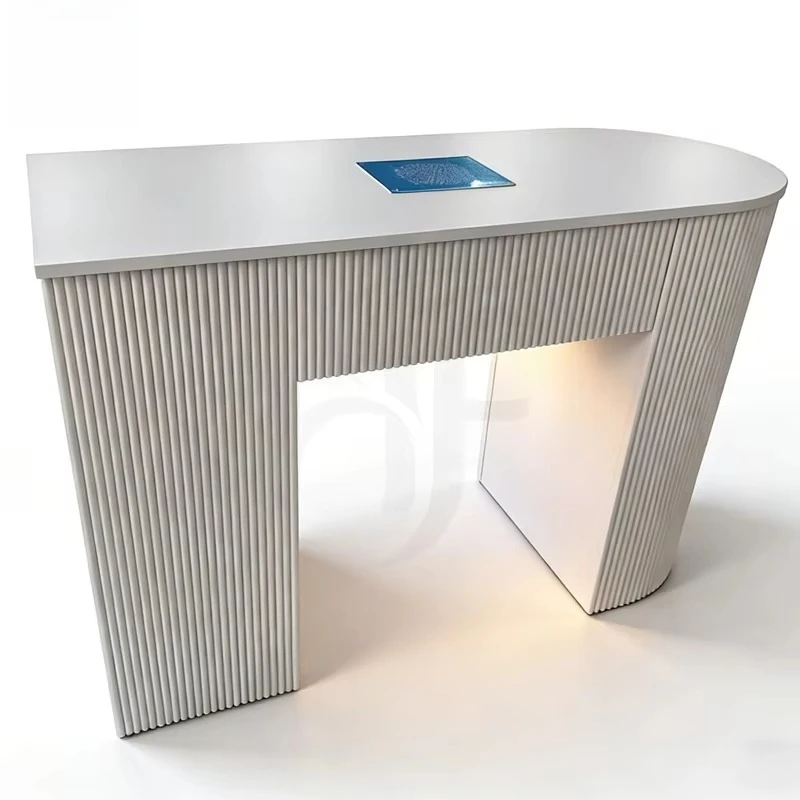 Factory Price Modern Style Beauty Salon Furniture Wooden  Nail Table Semi-circular Nail Table Design for Manicure