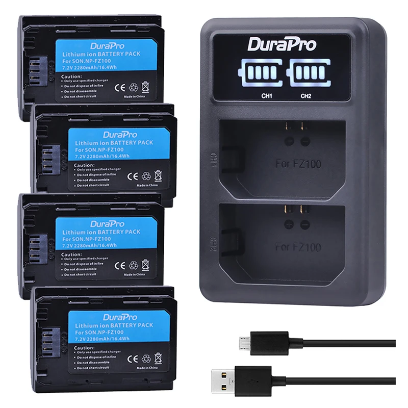 DuraPro 2280mAh NP-FZ100 Bateria NP FZ100 Battery+Charger for Sony BC-QZ1,a9,a9R,a9S,a7R III,a7 III,A7RM3,A7C,A6600,A6700