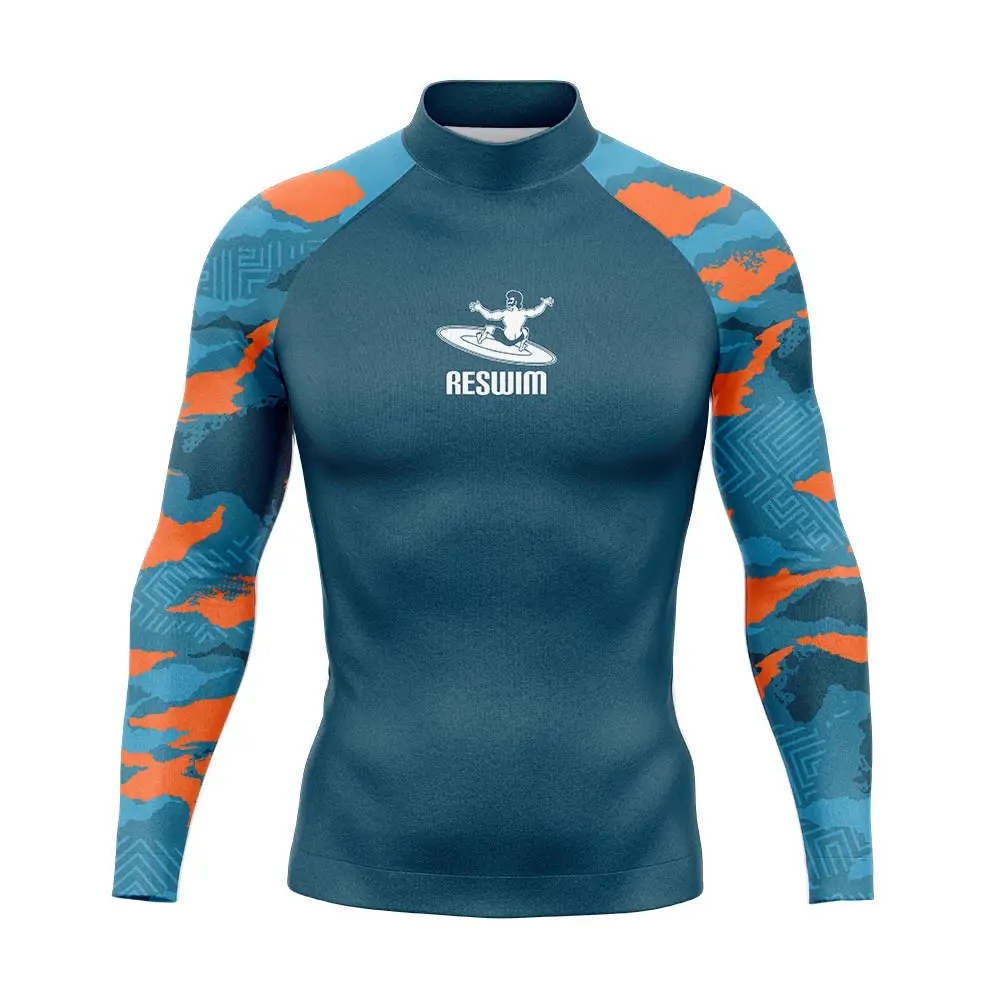 Men's Swimwear Long Sleeve Rash Guard Surf Shirt Sun UV Protection Swimsuit Surfing Swimming Tight T-Shirt Rashguard Gym Clothes