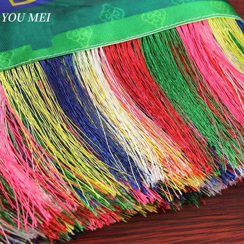 Tibetan Curtain Temple Decorative Altar Tablecloth with Eight Auspicious Symbols Print,Colorful Tassels,Wall Hanging,4.6 Meters