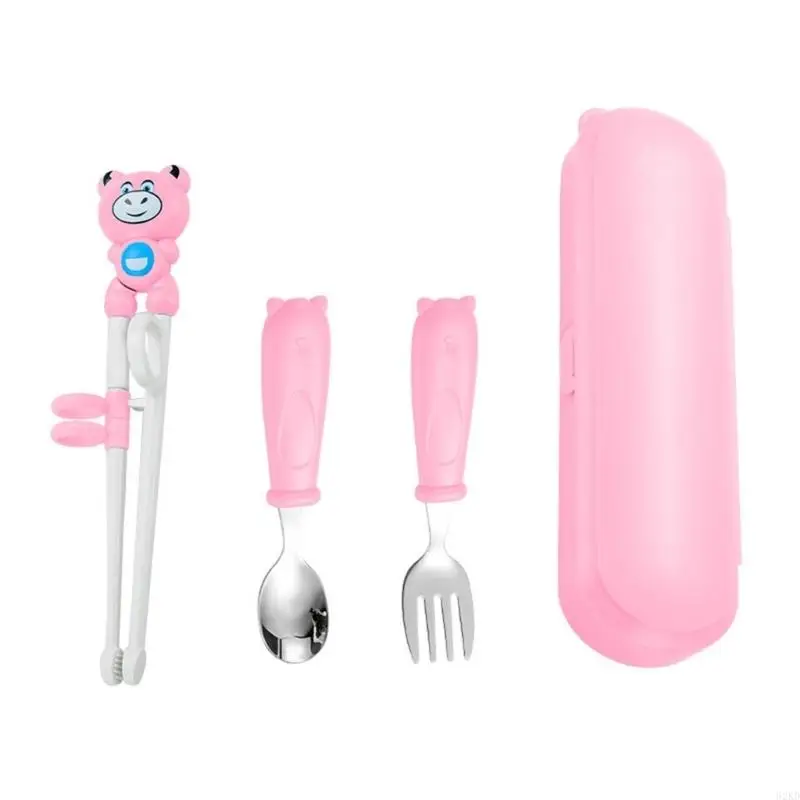62KD Fun Cartoon Animal Training Chopsticks Spoon Fork For Kids With Storage Box Tableware For Home Restaurant And Travel