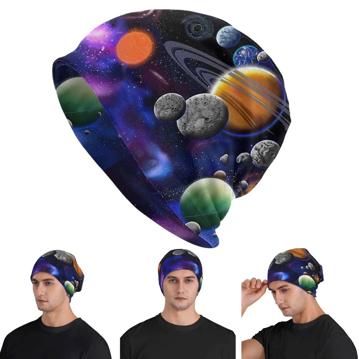 Solar System Space Planets Universe Warm Knitted Cap Hip Hop Bonnet Hat Autumn Winter Outdoor Beanies Hats for Men Women Adult