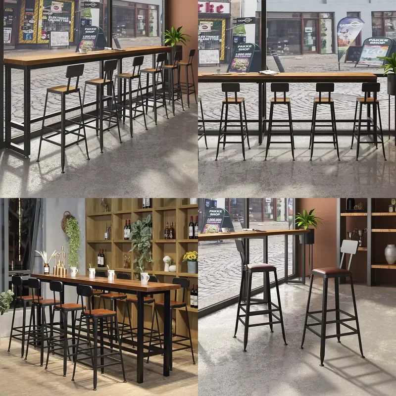 High Side Bar Stools for Cafe Restaurant Club Wooden Seat with Metal Frame Dining Bar Chairs