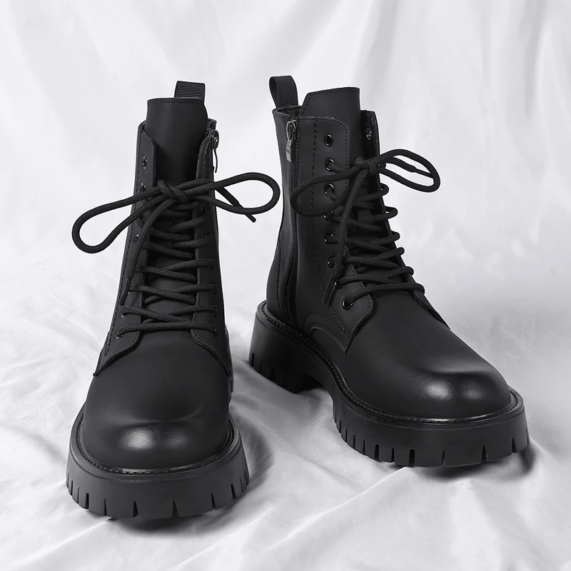 

Autumn Winter Motorcycle Boots High Street Frosted Height Increasing Light Luxury Cotton Lining Casual Fashionable Short Boots