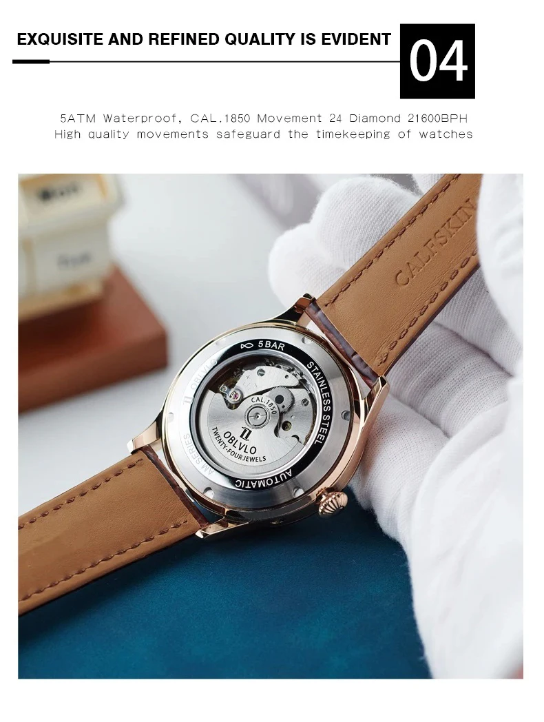 Reef Tiger Men Automatic Watch 42mm Fashion Mechanical Wristwatch 5ATM Luminous Multi MOP Dial Month,Week,Date,24 Hours