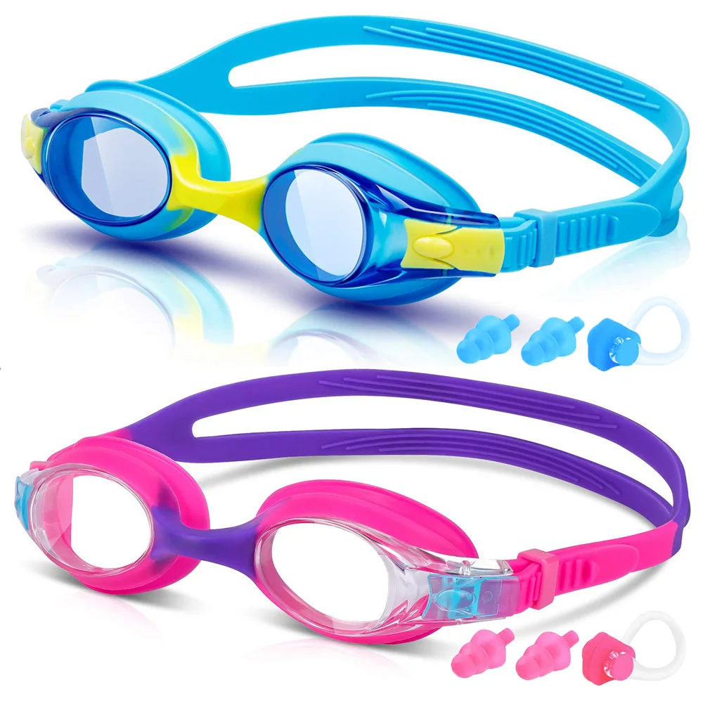 2 Pack Kids Swimming Goggles Age 3-14 Years Old Anti-fog 100% UV Protection Clear Vision No Leaking Quick Adjustable Strap