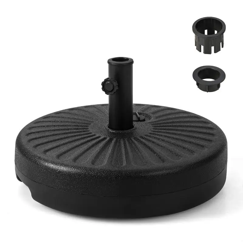20 Inch Fillable Round Umbrella Base, Heavy Duty HDPE Patio Umbrella Stand With Adapters And Knob, Portable Weighted Base For Garden Outdoor Market, Black