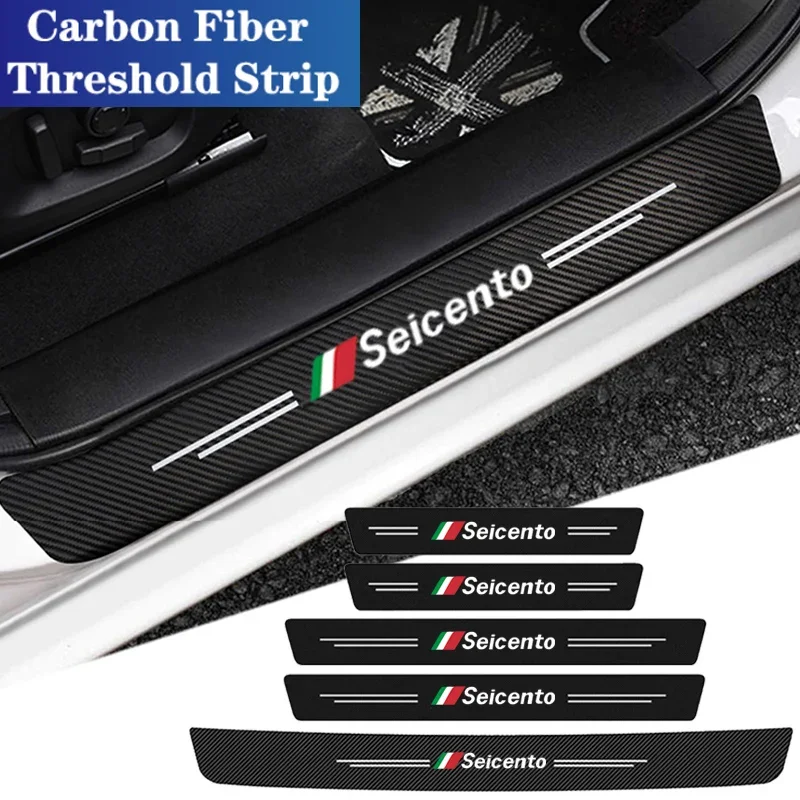 Car Front Rear Door Sill Scuff Plate for Fiat Seicento Badge Carbon Fiber Welcome Pedal Trunk Bumper Threshold Protector Sticker