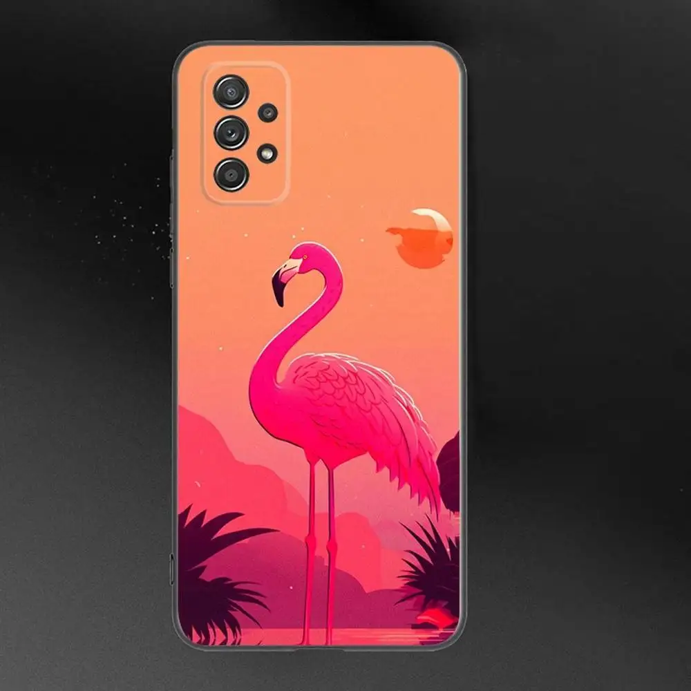 Bonita funda de teléfono con flamenco rosa para Samsung Galaxy A 91,80,73,72,71,53,52,51,22,5G, funda negra suave a prueba de golpes