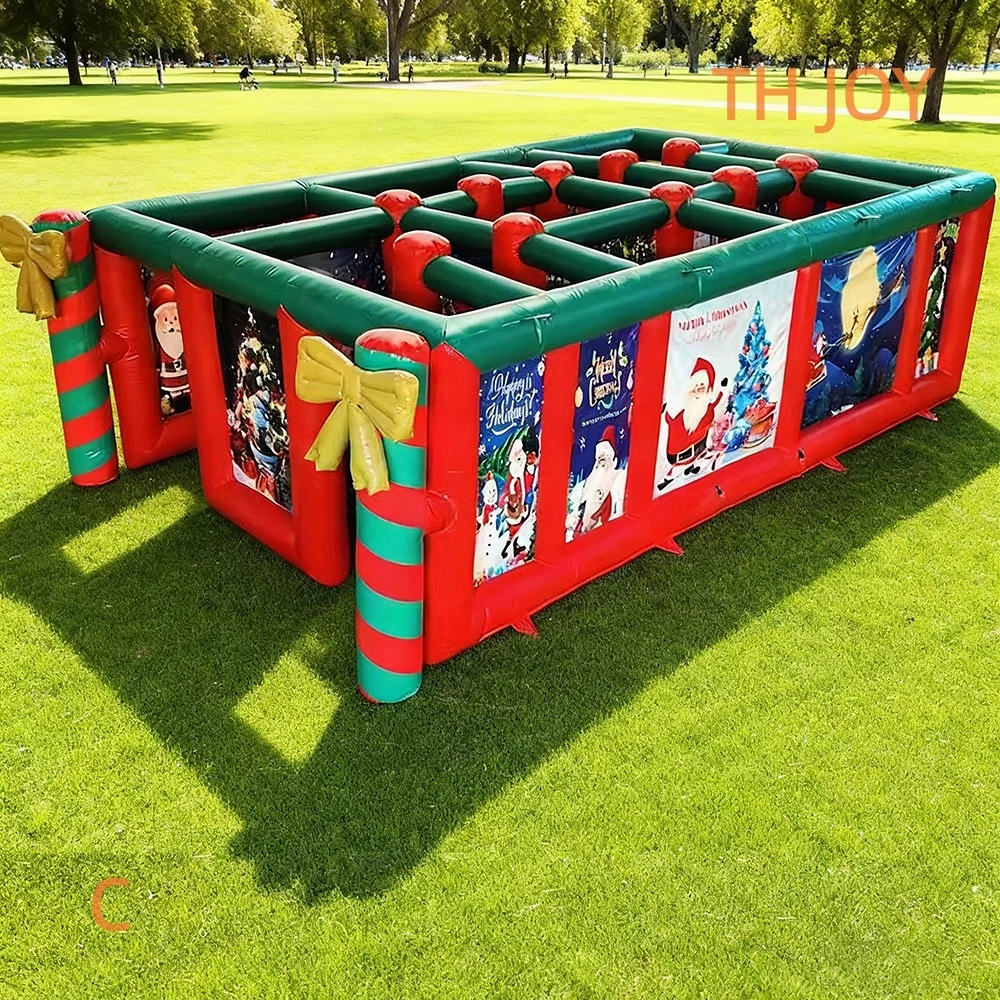 fast air shipping 6x4m big inflatable Christmas maze funny festival Santa Claus labyrinth games