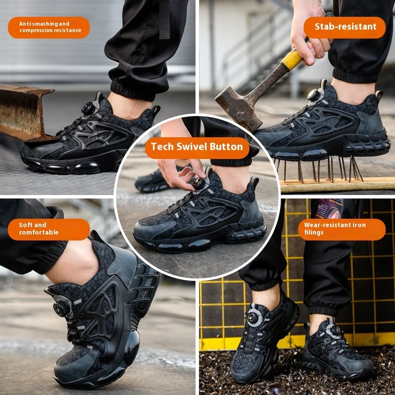Rotating Button Work Shoes Anti-puncture Security Protective Shoes Steel Toe Slip Resistant Anti Shock Indestructible Sneaker
