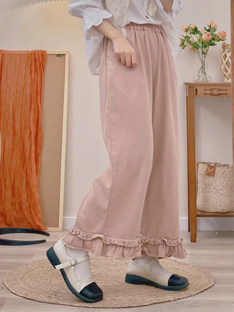 

Свободные брюки-палаццо в японском стиле, повседневные, однотонные, универсальные, со средней талией, весна-осень