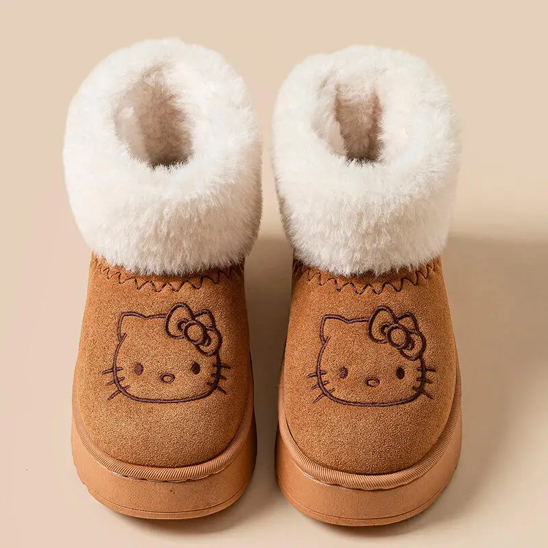 

Зимние сапоги Hello Kitty, теплая хлопковая обувь, зимние нескользящие короткие ботинки, удобные милые уютные Y2K, подарок в кавайном стиле