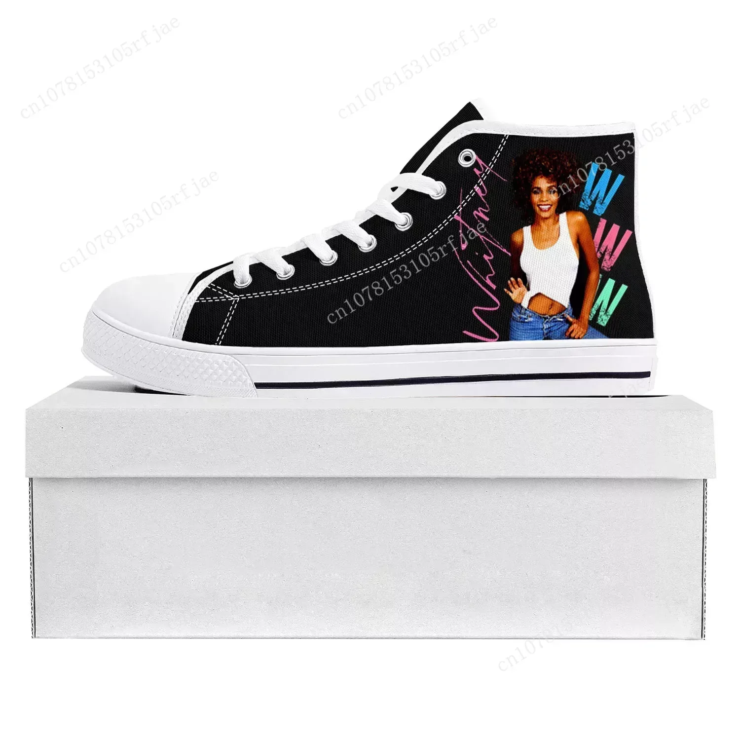 Whitney Houston Pop Singer High Top High Quality Sneakers Mens Womens Teenager Canvas Sneaker Casual Couple Shoes Custom Shoe