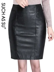 New Fashion 2024 High Quality Black PU Short Skirt Women High Waist Occupation Work Pencil Skirt S-5XL Size Female Leather Skirt