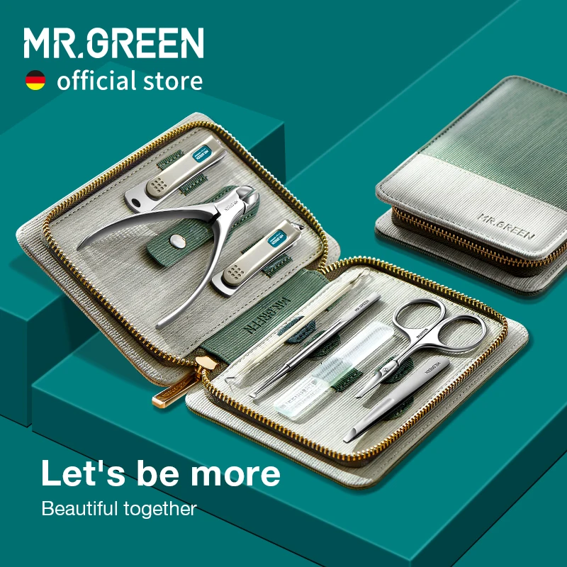 MR.GREEN-Juego de manicura y pedicura, cortaúñas de acero inoxidable, herramientas profesionales para cortar uñas con estuche de viaje