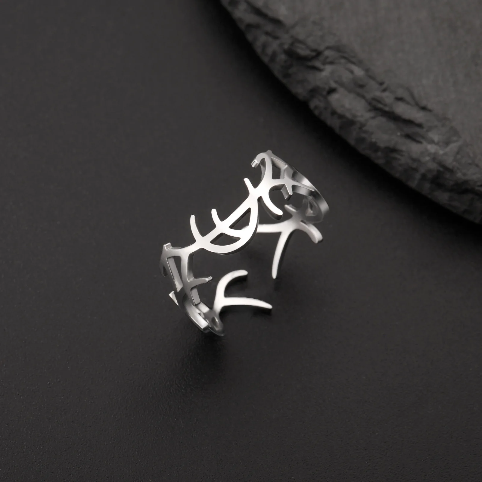 New Fashion Trend Personality Accessories Ins Wind Cut Geometry 304 Stainless Steel Bramble Adjustable Ring Festivals  Gift