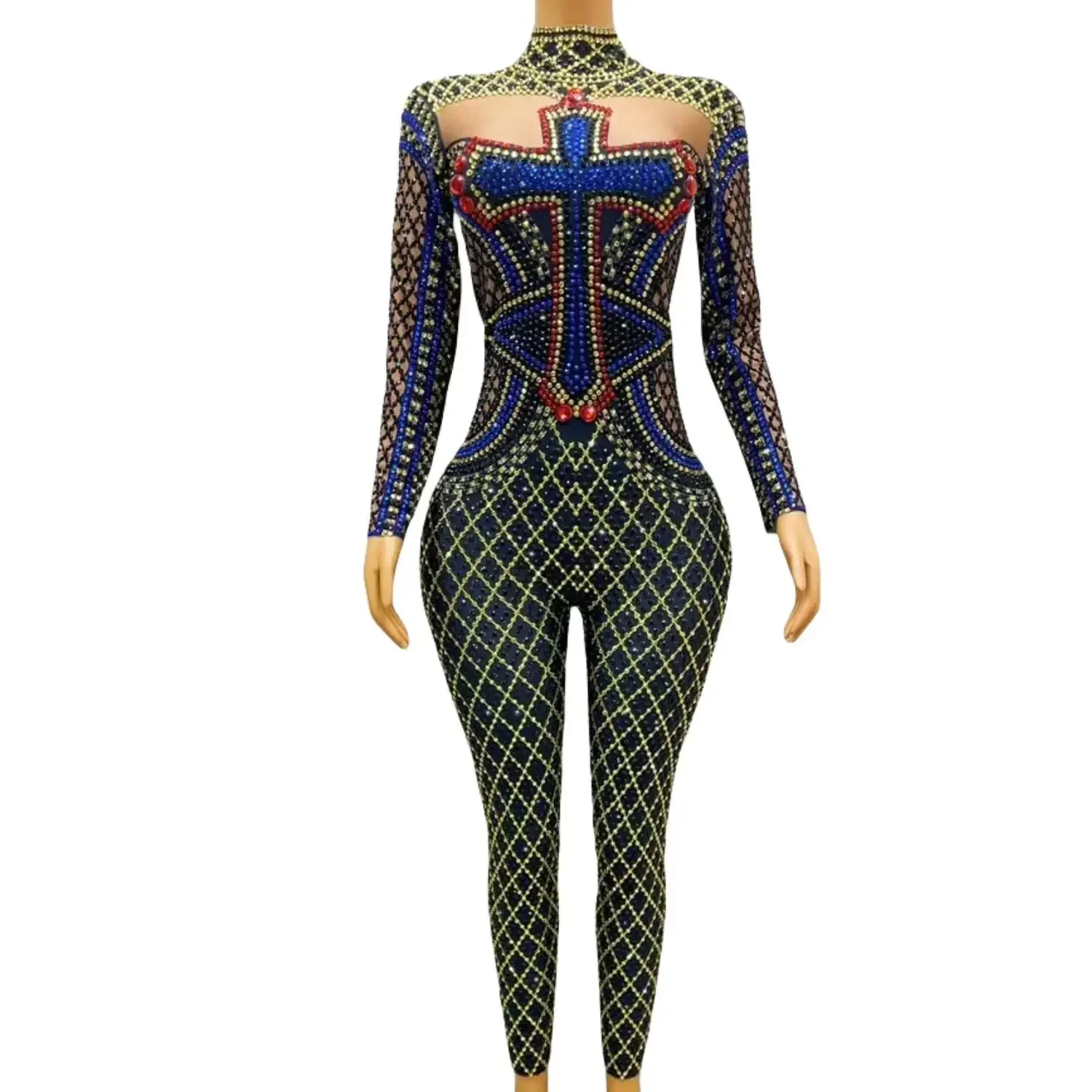 New Photoshoot Long Sleeves Crystal Rompers Pole Dance Stage Costume Club Party Bodysuits Women Performance Rhinestone Jumpsuits