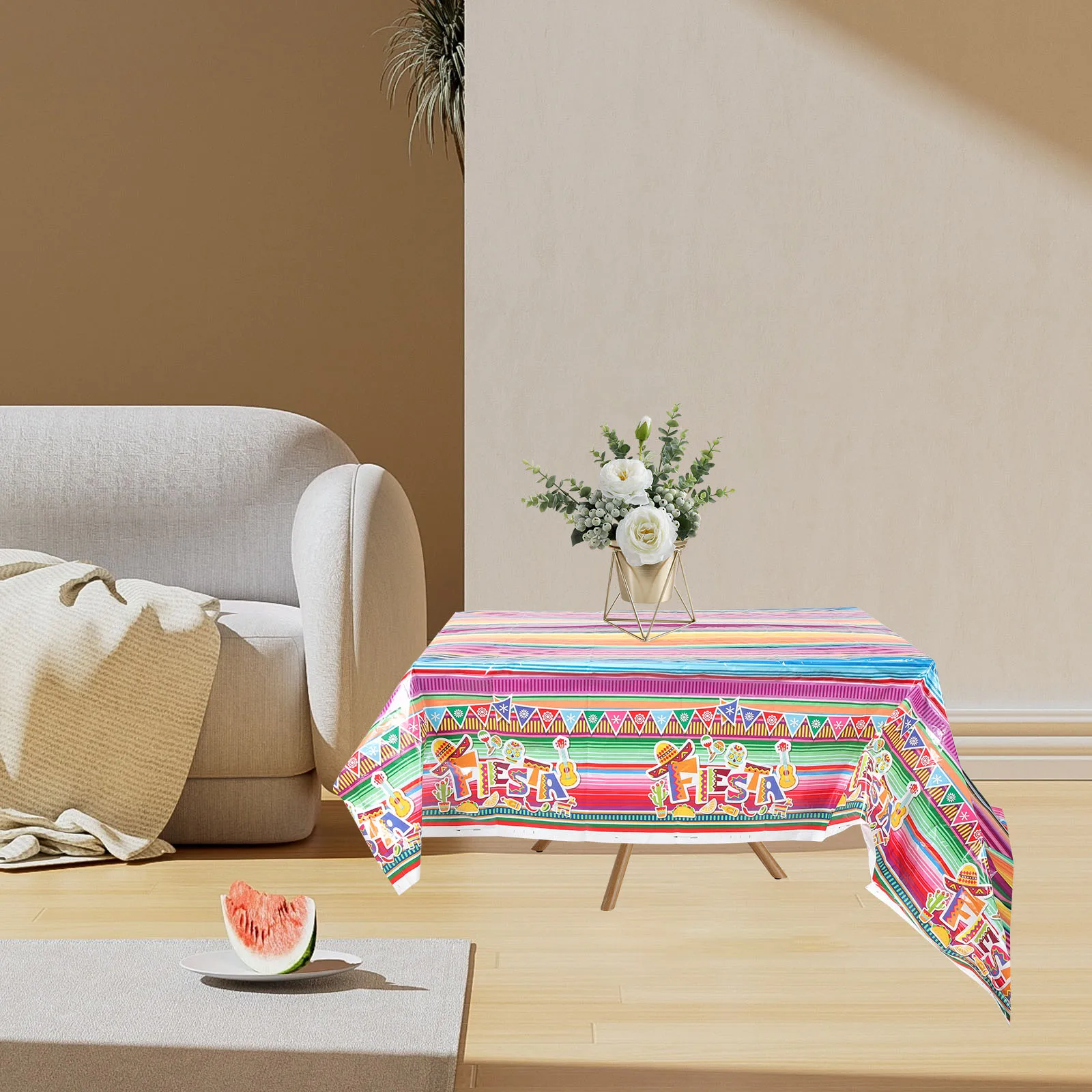 

Mexican Table Runner Cinco de Mayo Place Mats Colorful Plastic Tablecloth Fiesta Decorations Home Warm Atmosphere