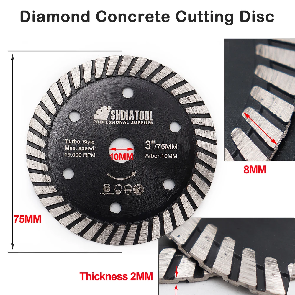 SHDIATOOL 1/2 sztuk Dia75mm diament piła Turbo do płytki ceramiczne betonu granit dla Mini młynek tarcza do cięcia Bore10mm