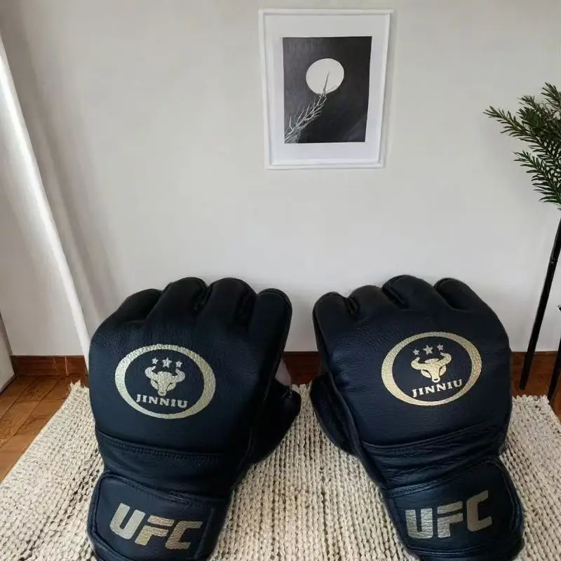 Цельнокожаные боксерские перчатки из воловьей кожи с половиной пальца для мужчин и женщин, тренировки для взрослых, кикбоксинг, санда, ММА, UFC, бокс, мешки с песком