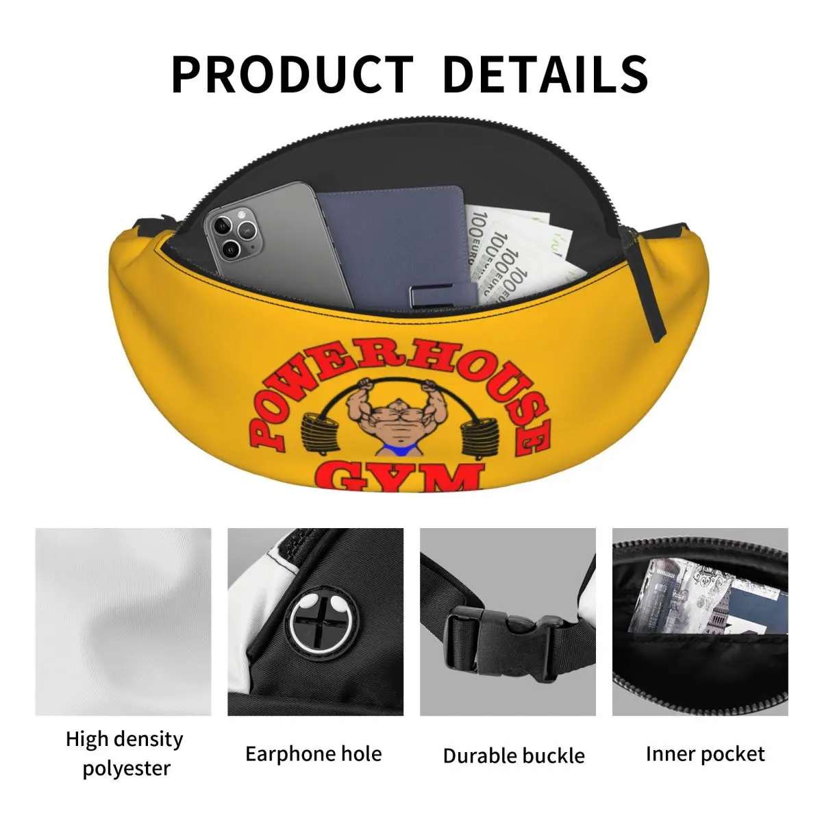 Cool Powerhouse Gym Fanny Pack for Travel Hiking Women Men Fitness Bodybuilding Crossbody Waist Bag Phone Money Pouch