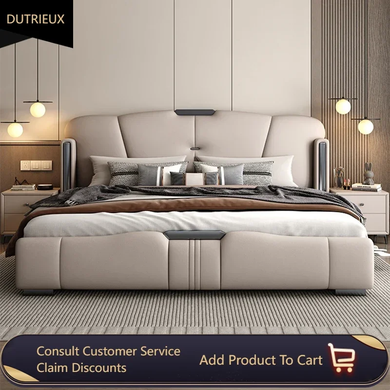 

Leather Frame Double Bed Elegant European Style Pretty Comferter Italian Queen Bed Modern Wood Luxury Cama Box Casal Bedroom Set