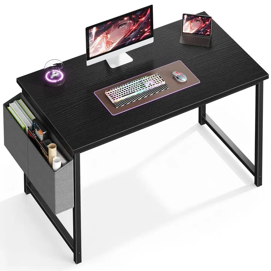 

Computer Desk 44 Inch Home Office Desks for Small Spaces, Gaming Writing Study Work Table with Storage Bag for Bedroom, Black