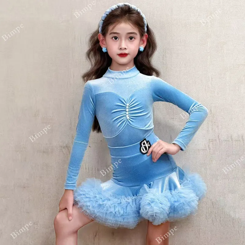

Autumn Winter Rumba Latin Dance Dress for Girl Performance Training Samba Dancing Clothes Kids Competition Ballroom Dresses