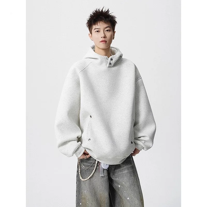

2026 Heavy Half Turtleneck Button Hooded Sweater Men's Loose Versatile Hoodie Jacket