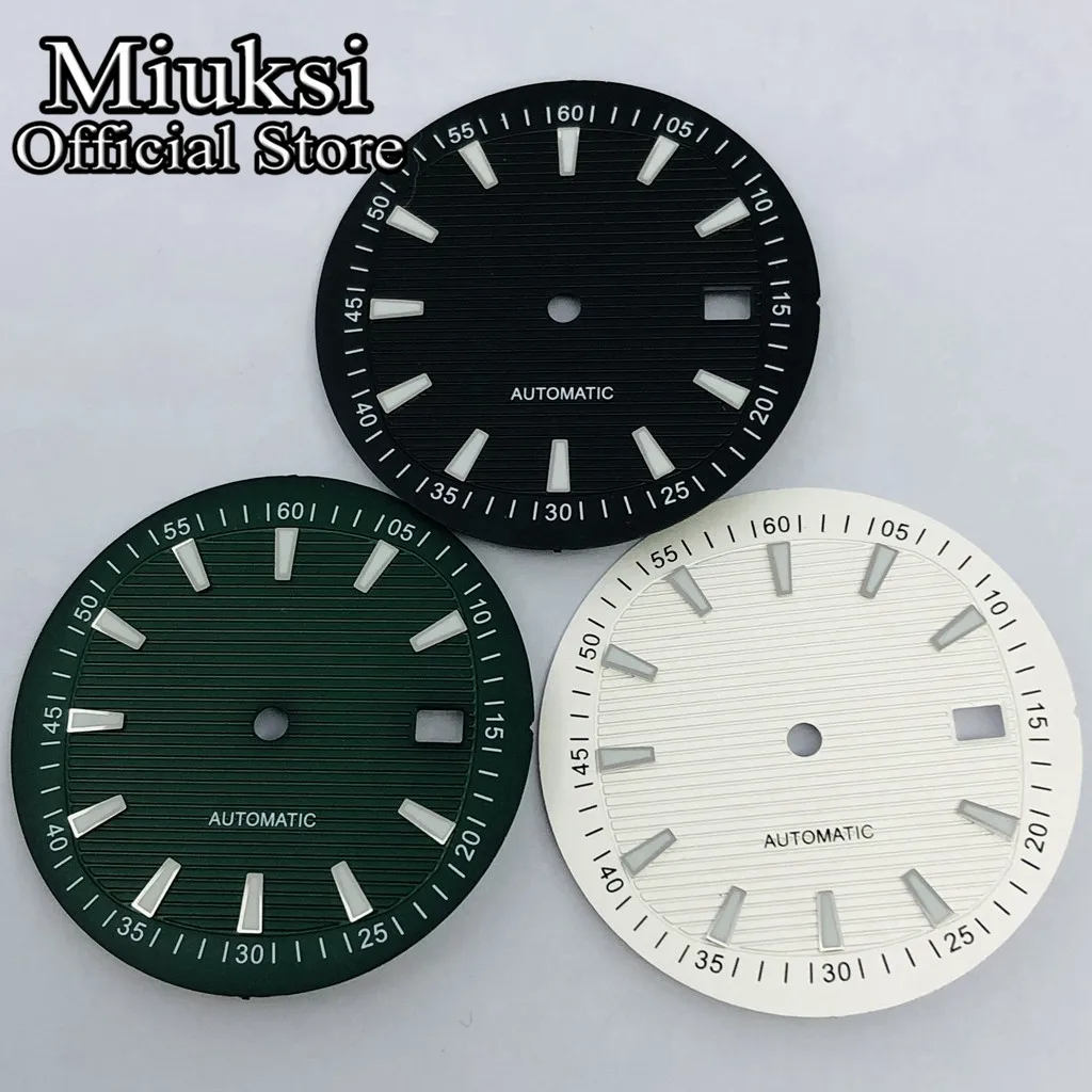 Miuksi 33mm black green white watch dial luminous dial fit NH35 movement