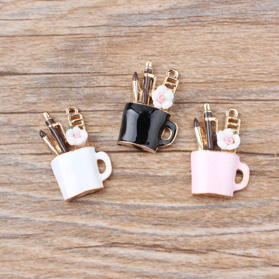 Free Shipping 50PCS Enamel Alloy Jewelry Charms Fashion Women Makeup Cup  Shape DIY Bracelet Necklace Earring Hair Bow Ornaments