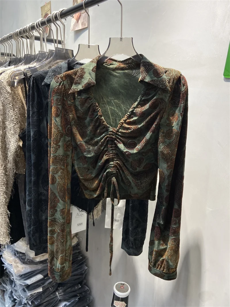 

Slimming Velvet irt Women's Dstring Long Sve V-Ne European Sle Early Autumn New Design Commute Sle Korean Version