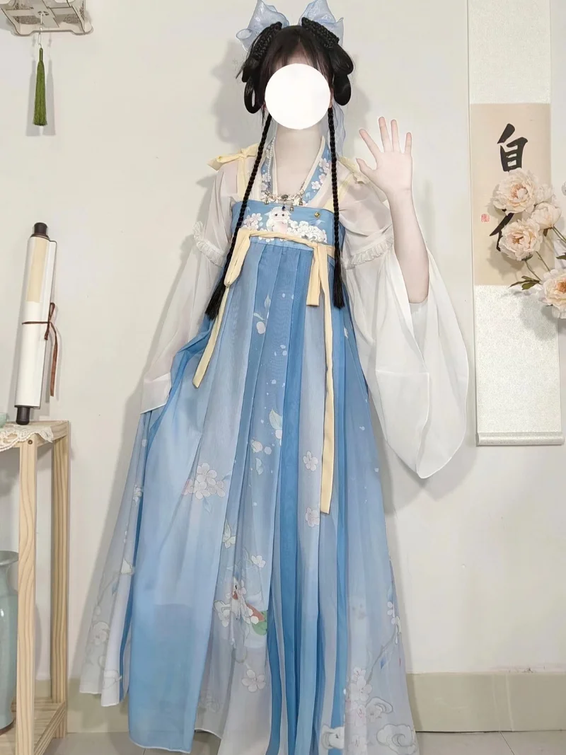 الصينية Hanfu فساتين النساء القديمة التقليدية الكرتون طباعة Hanfu مجموعات كرنفال الجنية تأثيري حلي الوردي Hanfu الرقص فستان