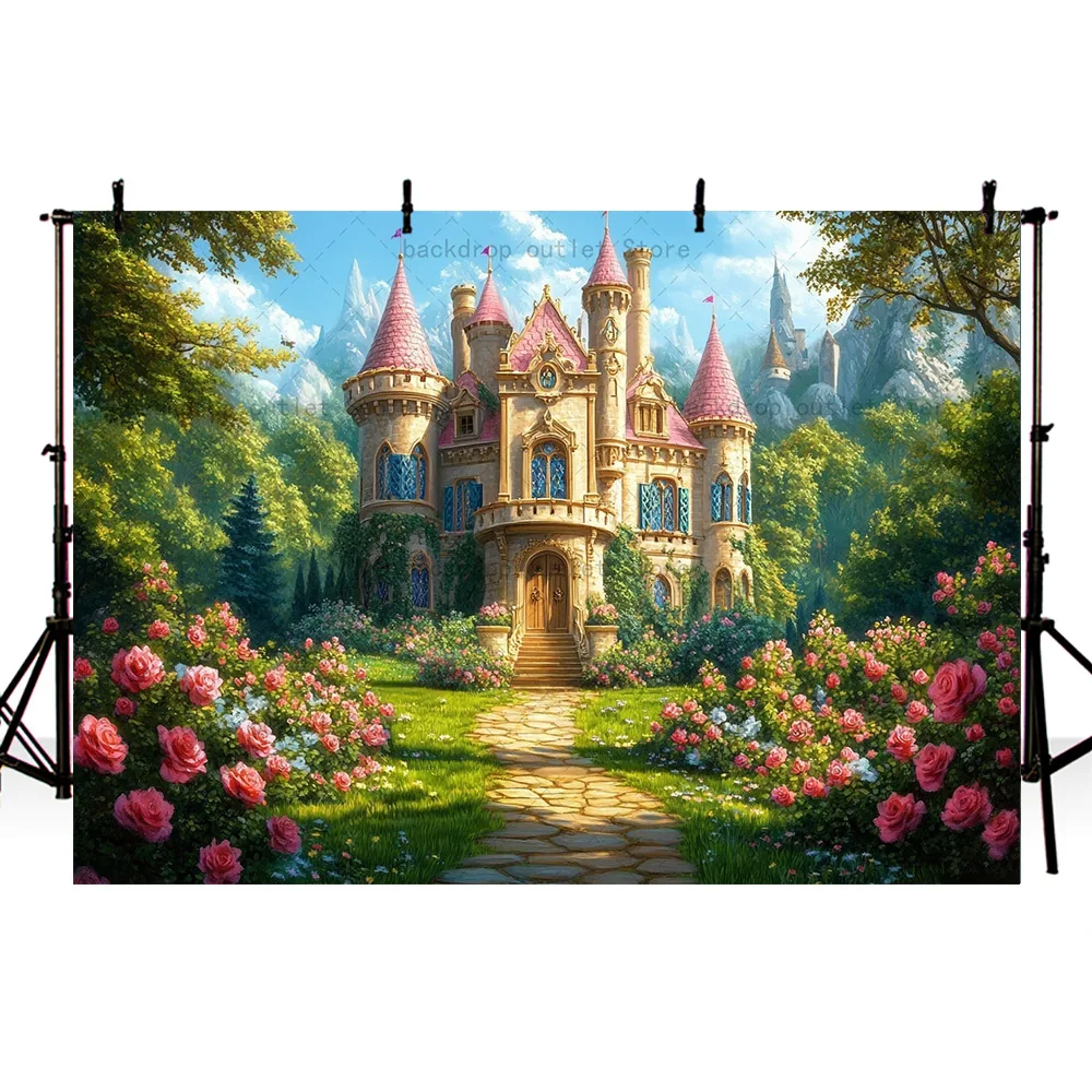 Mehofond Fairy Tale Castle Photography Backdrop Rose Bushes Baby Shower Kids Birthday Party Decor Background Photo Studio