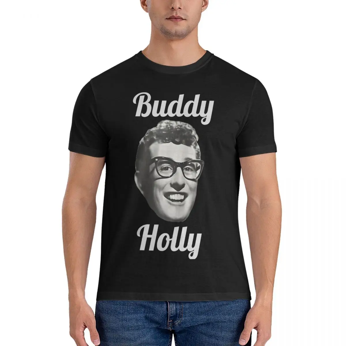 Cool Buddy Holly 1936 T-Shirts Men O Neck Pure Cotton T Shirts The Crickets Short Sleeve Tee Shirt 4XL 5XL 6XL Clothes