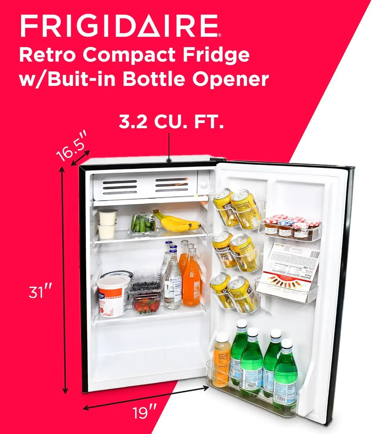 Retro Compact Fridge with Chiller, 3.2 cu ft Countertop Fridge with Built-In Bottle Opener, Compact Refrigerator for Office