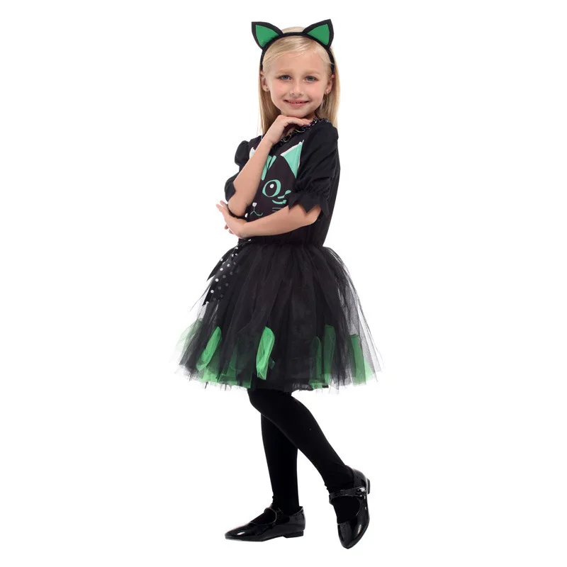 Costume da spettacolo per bambini di Halloween carnevale gatto nero personaggio Performance vestiti giocosi ragazze e ragazze