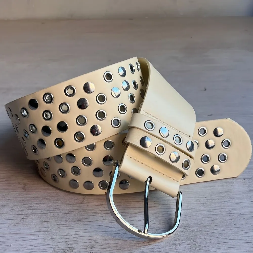 Versatile Rivet Wide Belt Heavy-Duty Design Personalized Punk Studded Belt Adjustable Multiple Holes Retro-style Decorative Belt