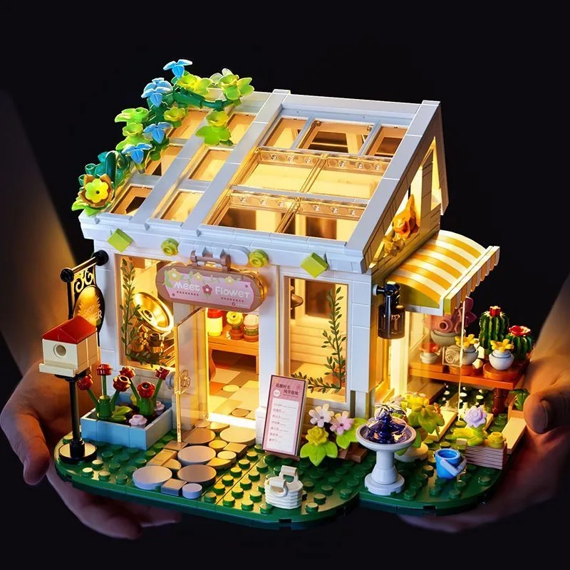 

Sunny Greenhouse Building Blocks with Lights, Educational Assembly Toys, DIY Creative Ornament Gifts for Boys and Girls